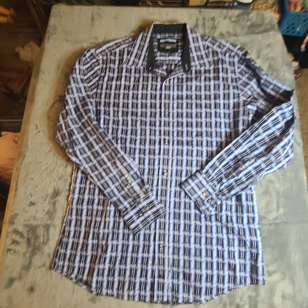 Johnston & Murphy Mens Long Sleeve Button‎ Down Shirt Blue Size Medium